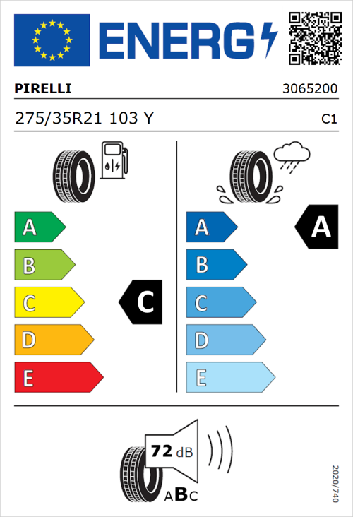 Tyre Label for Pirelli P Zero (PNCS) 275/35R21 103Y