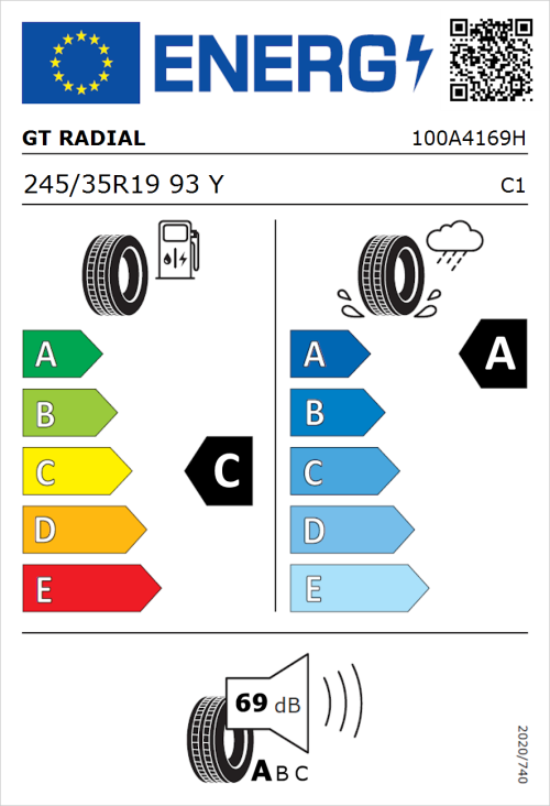 Tyre Label for GT Radial SportActive 2 245/35R19 93Y