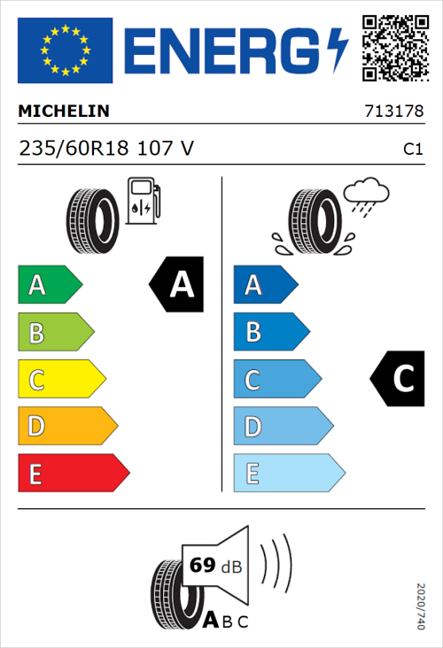Tyre Label for Michelin Latitude Tour HP 235/60R18 107V
