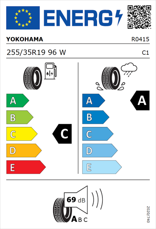 Tyre Label for Yokohama Advan Fleva V701 255/35R19 96W