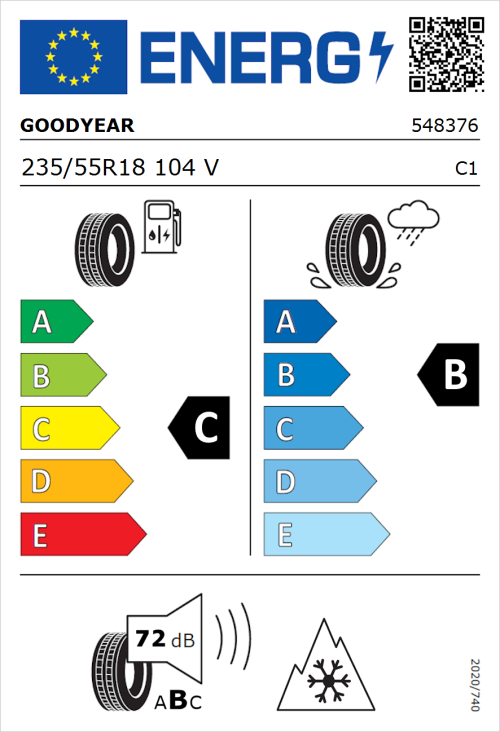 Tyre Label for Goodyear Vector 4Seasons Gen 3 SUV 235/55R18 104V