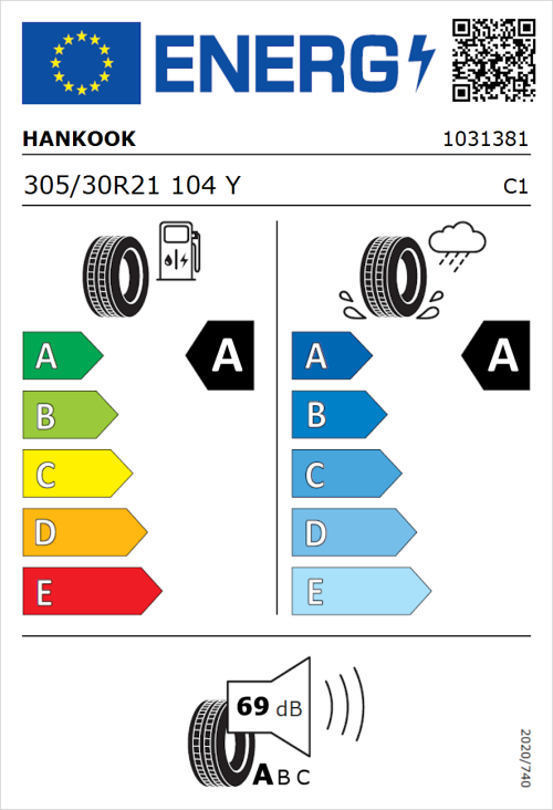 Tyre Label for Hankook iON evo IK01 305/30R21 104Y