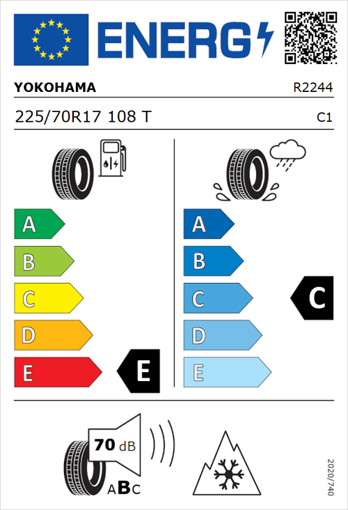 Tyre Label for Yokohama Geolandar-G015 225/70R17 108T