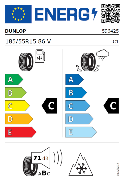 Tyre Label for Dunlop All Season 2 185/55R15 86V