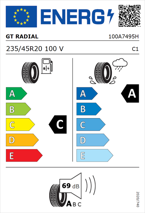 Tyre Label for GT Radial SportActive 2 235/45R20 100V