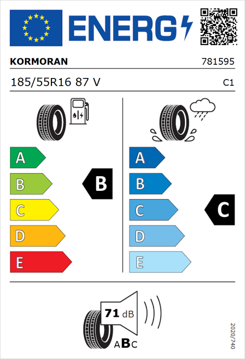 Tyre Label for Kormoran Summer 3 185/55R16 87V