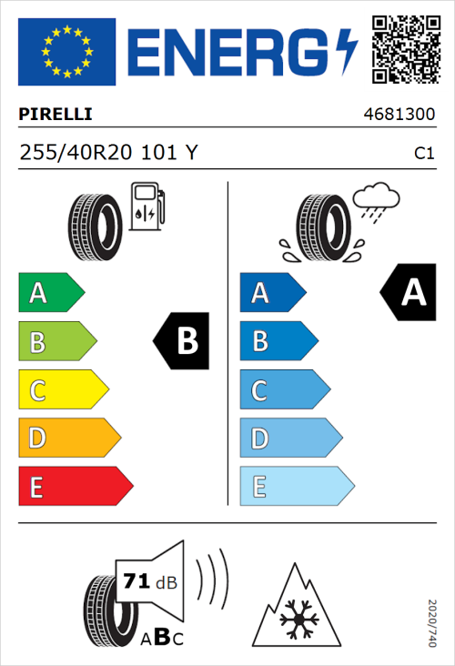Tyre Label for Pirelli Cinturato All Season SF3 255/40R20 101Y
