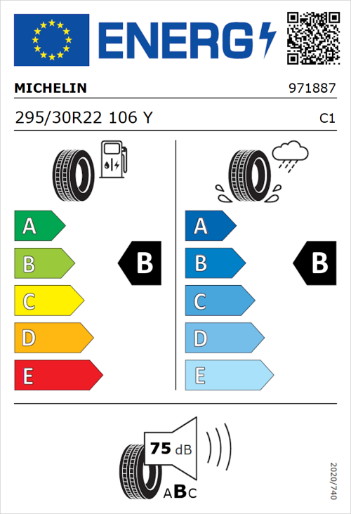 Tyre Label for Michelin Pilot Sport 5 295/30R22 106Y