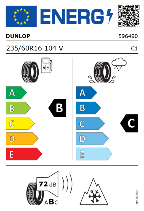 Tyre Label for Dunlop All Season 2 235/60R16 104V