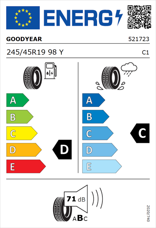 Tyre Label for Goodyear Excellence 245/45R19 98Y